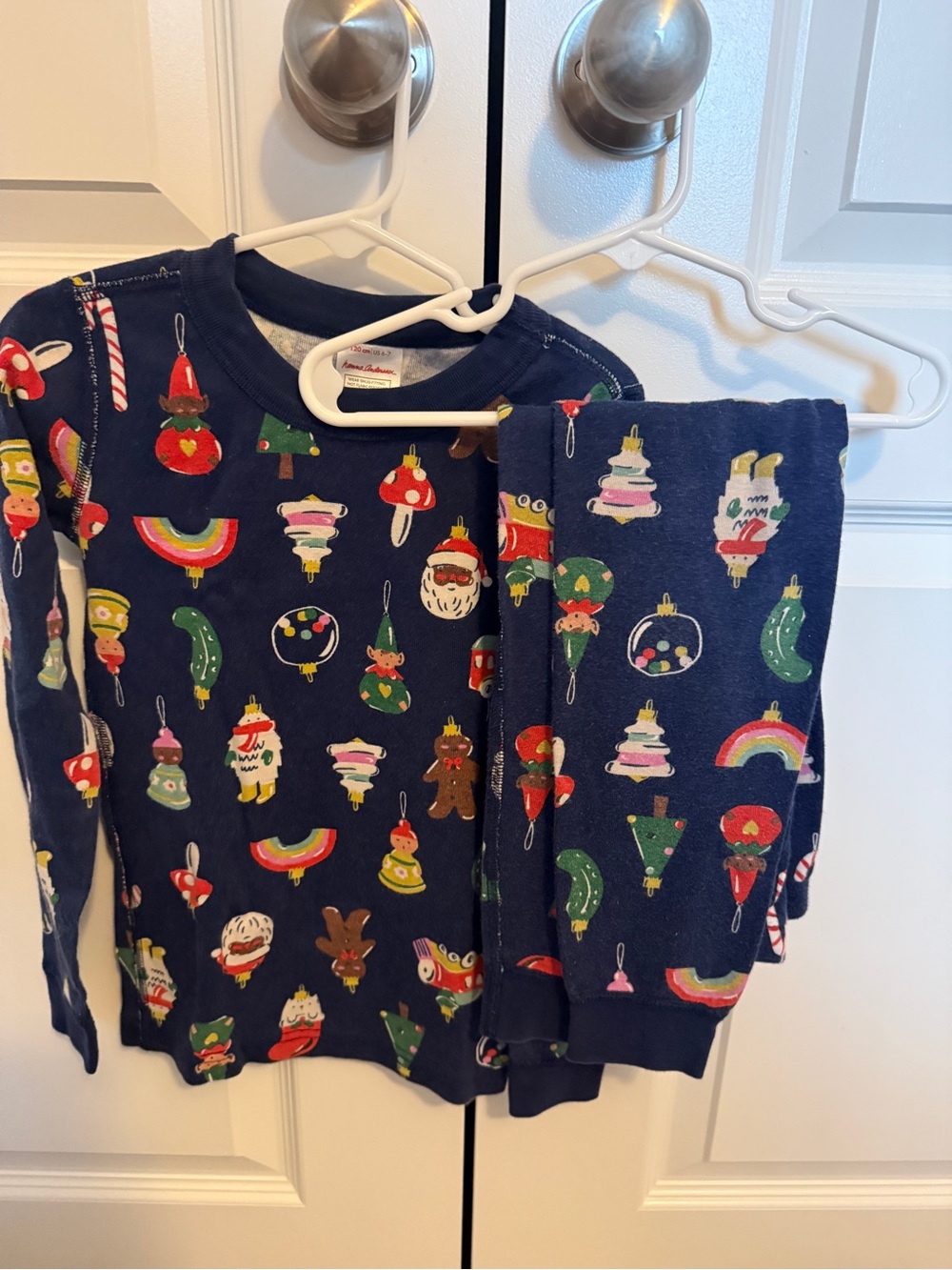 Kids Navy Holiday Ornament Pajama Set